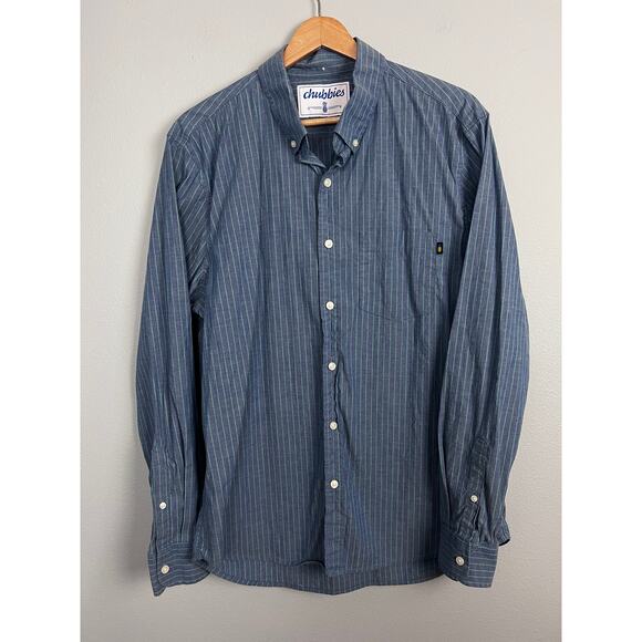 Chubbies‎ Men’s L Blue Green Striped Long Sleeve Button Down Shirt Casual Preppy - Picture 9 of 9